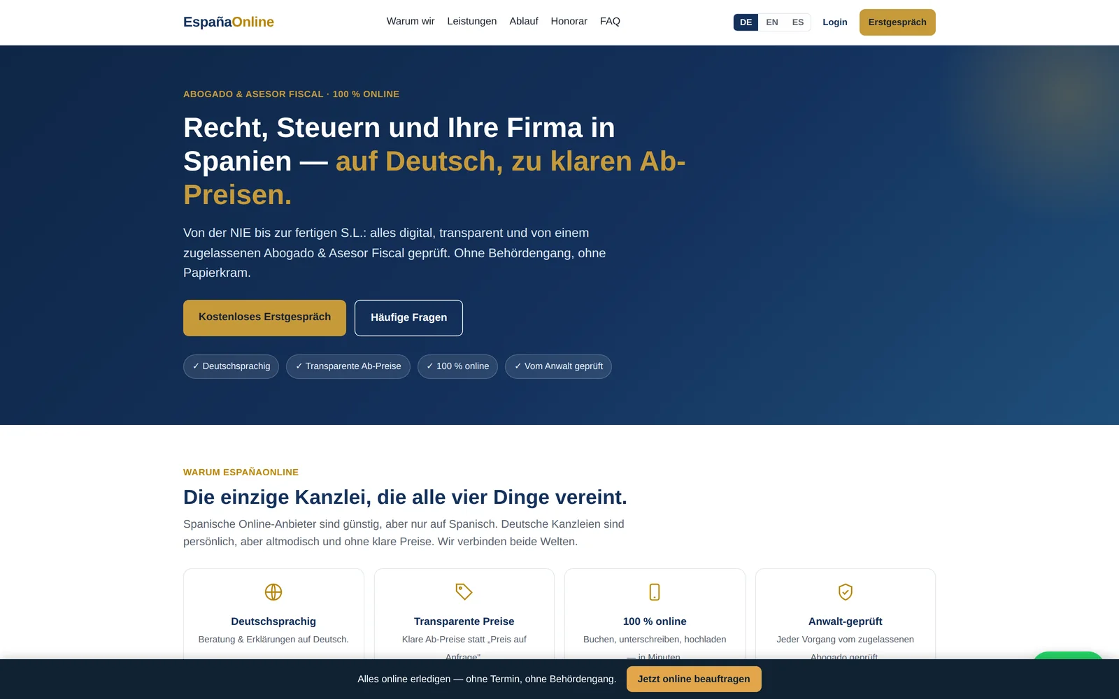EspañaOnline: klar strukturierte Webseite für Recht und Steuern in Spanien