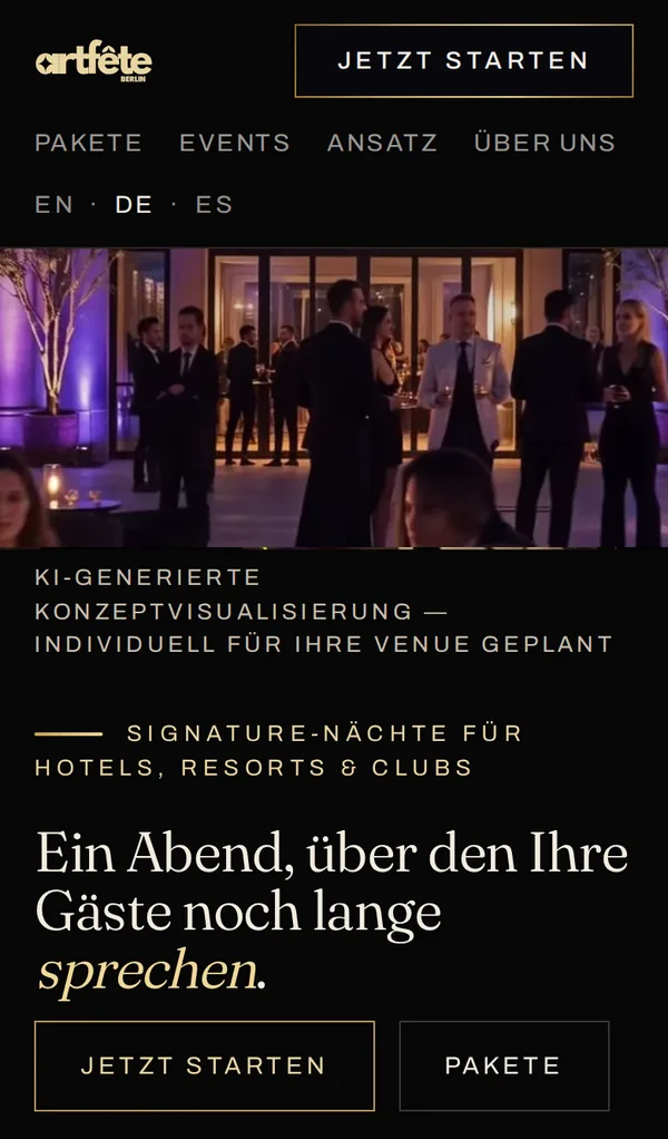 Webseite ARTFÊTE am Handy