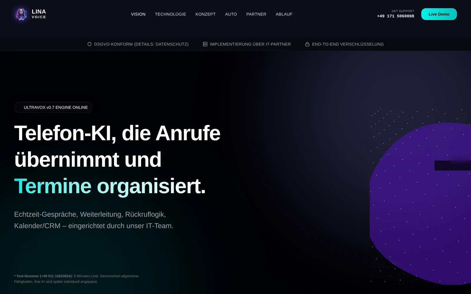 Startseite von LINA Voice