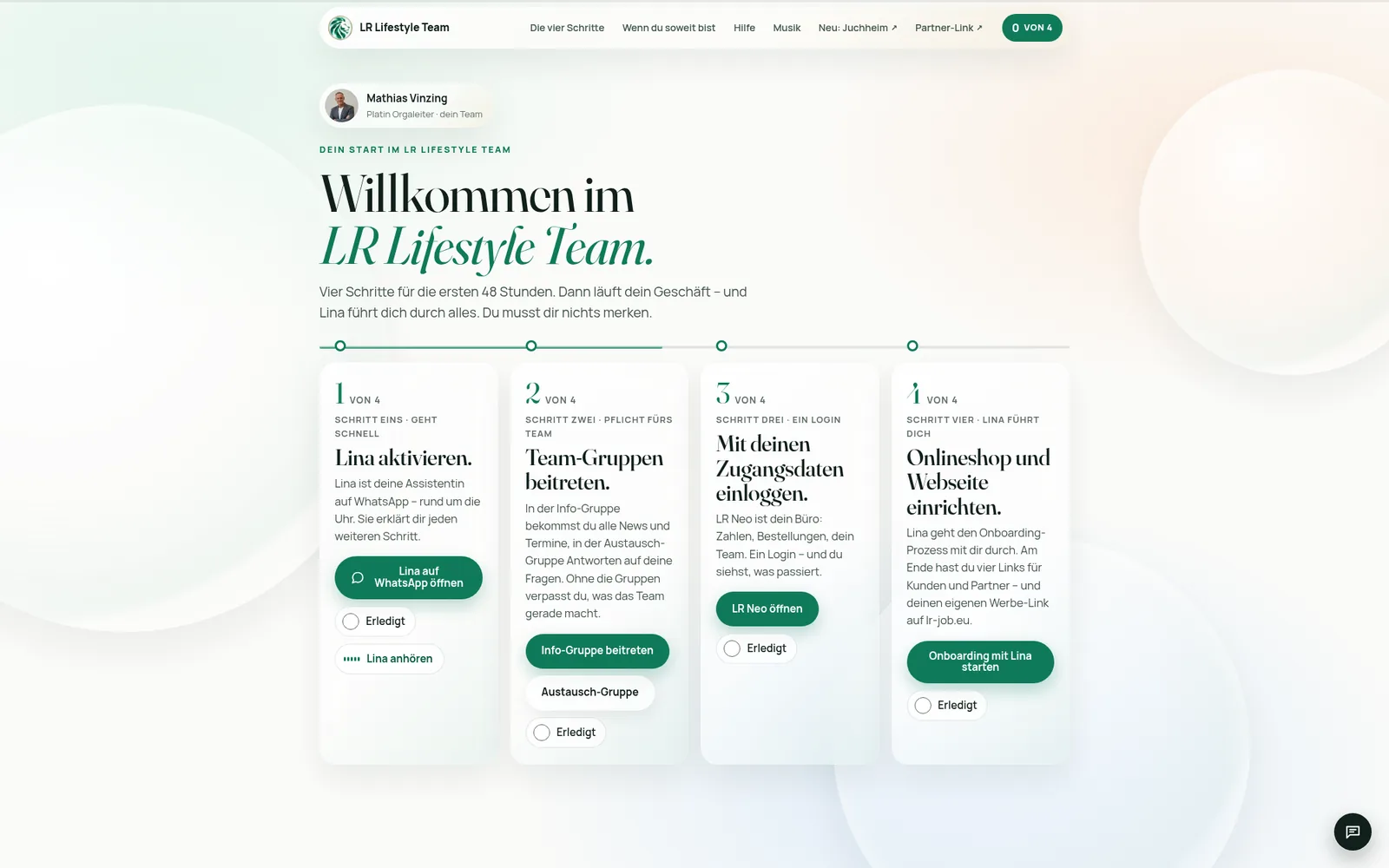 Startseite von Onboarding