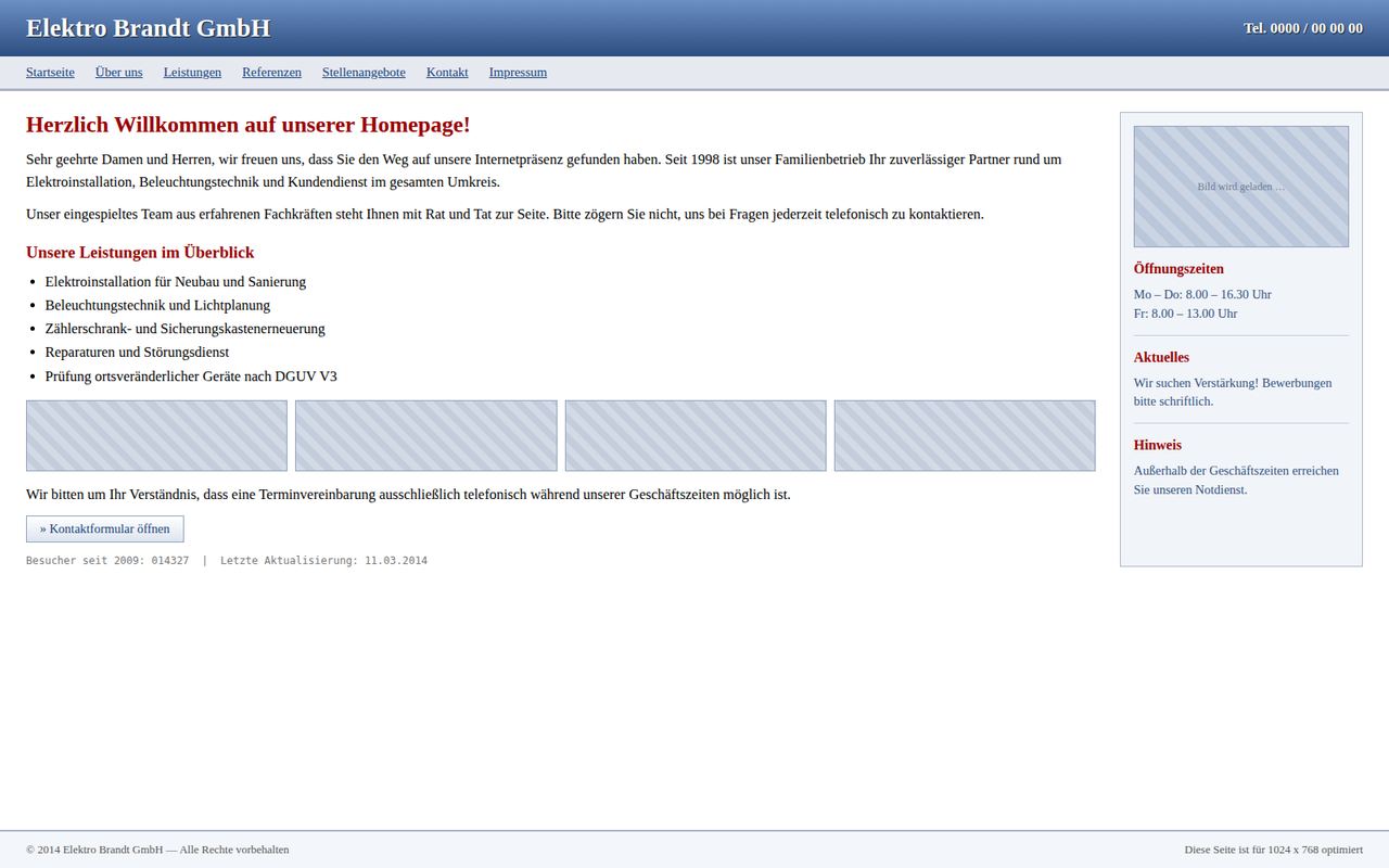 Firmenwebseite im alten Zustand
